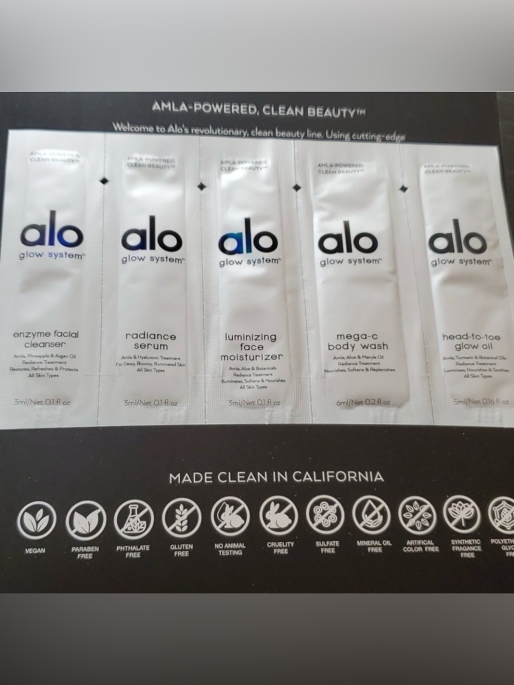ALO Yoga Glow System Sample Packets - White, Navy, Black - Picture 2 of 3